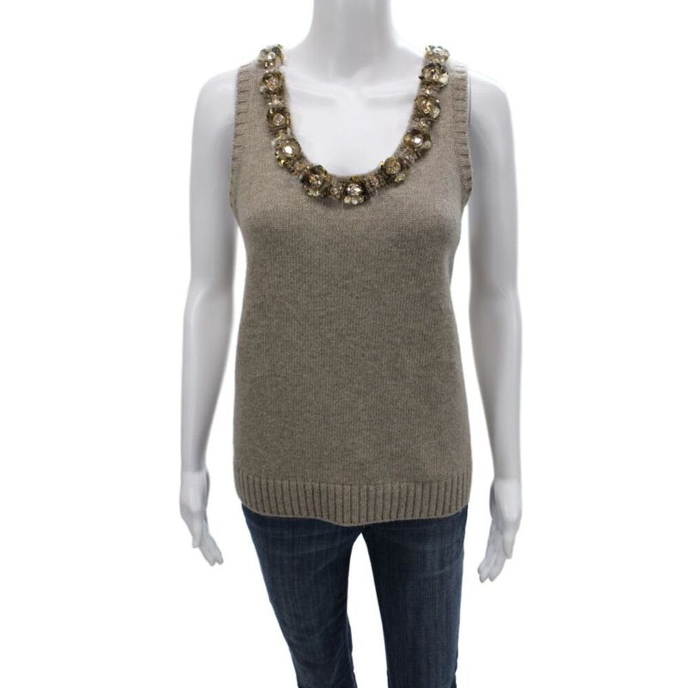 Prada Womens Beige Wool Cashmere Camisole Mock Neck Sleeveless Size 42
